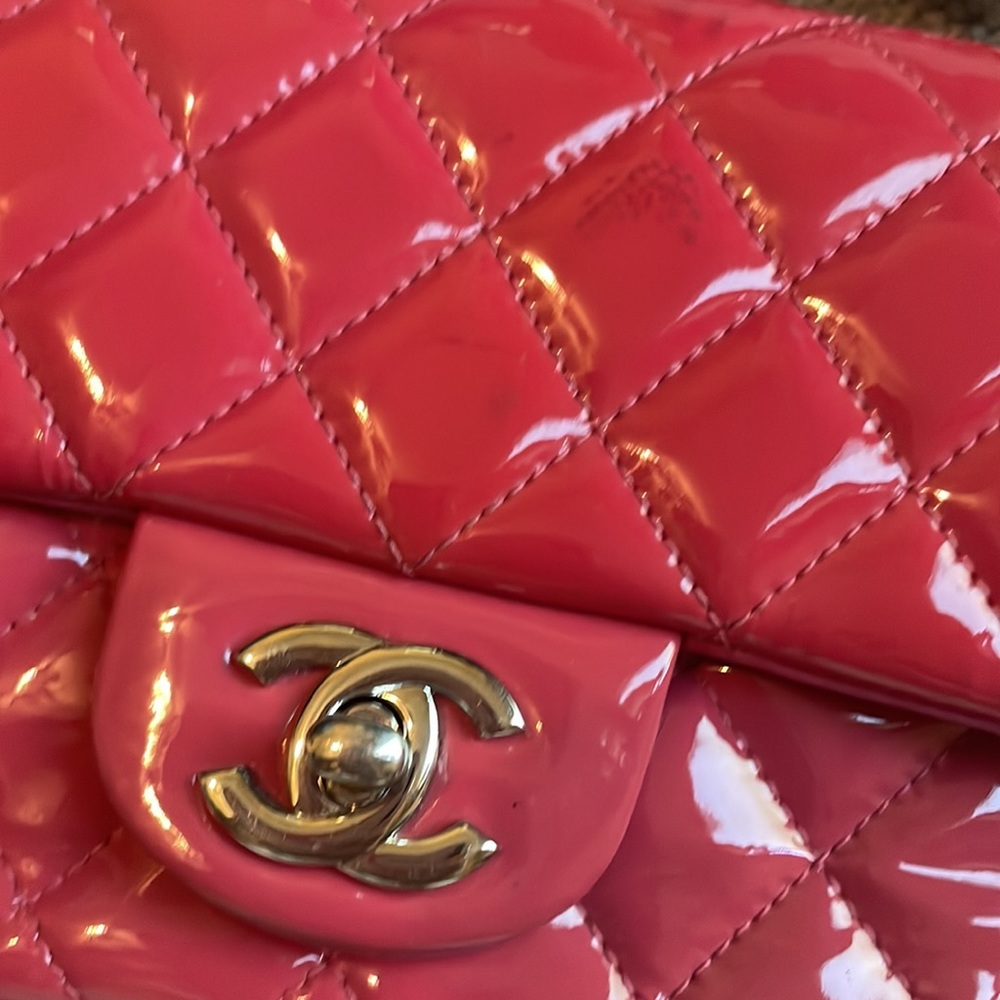 CHANEL Pink Quilted Patent Leather Mini Flap Crossbody Bag - Picture 2 of 7
